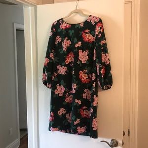 Ann Taylor Floral Lantern Sleeve Shift Dress